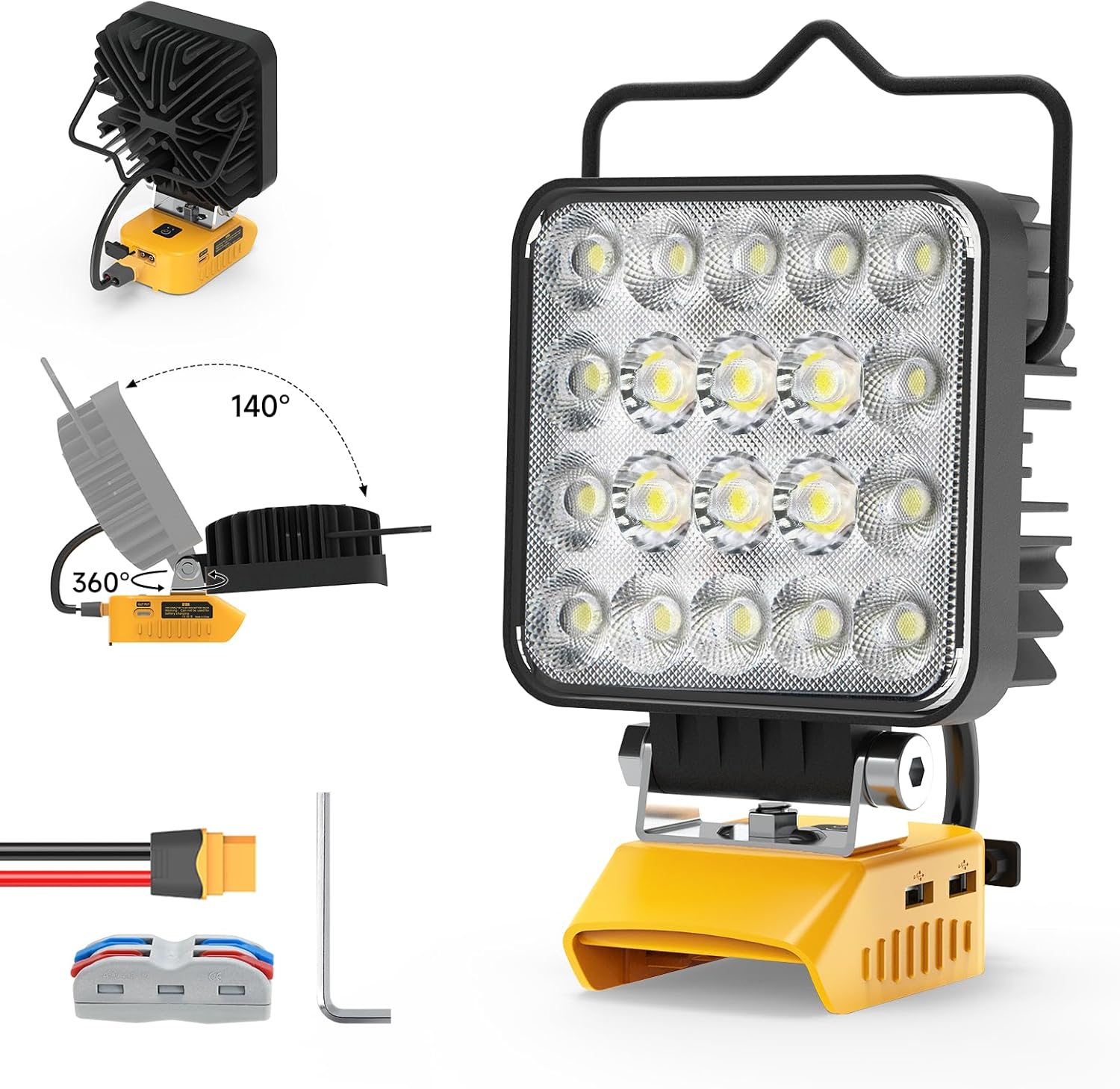 60W LED Work Light with Dewalt 20V Battery Compatibility