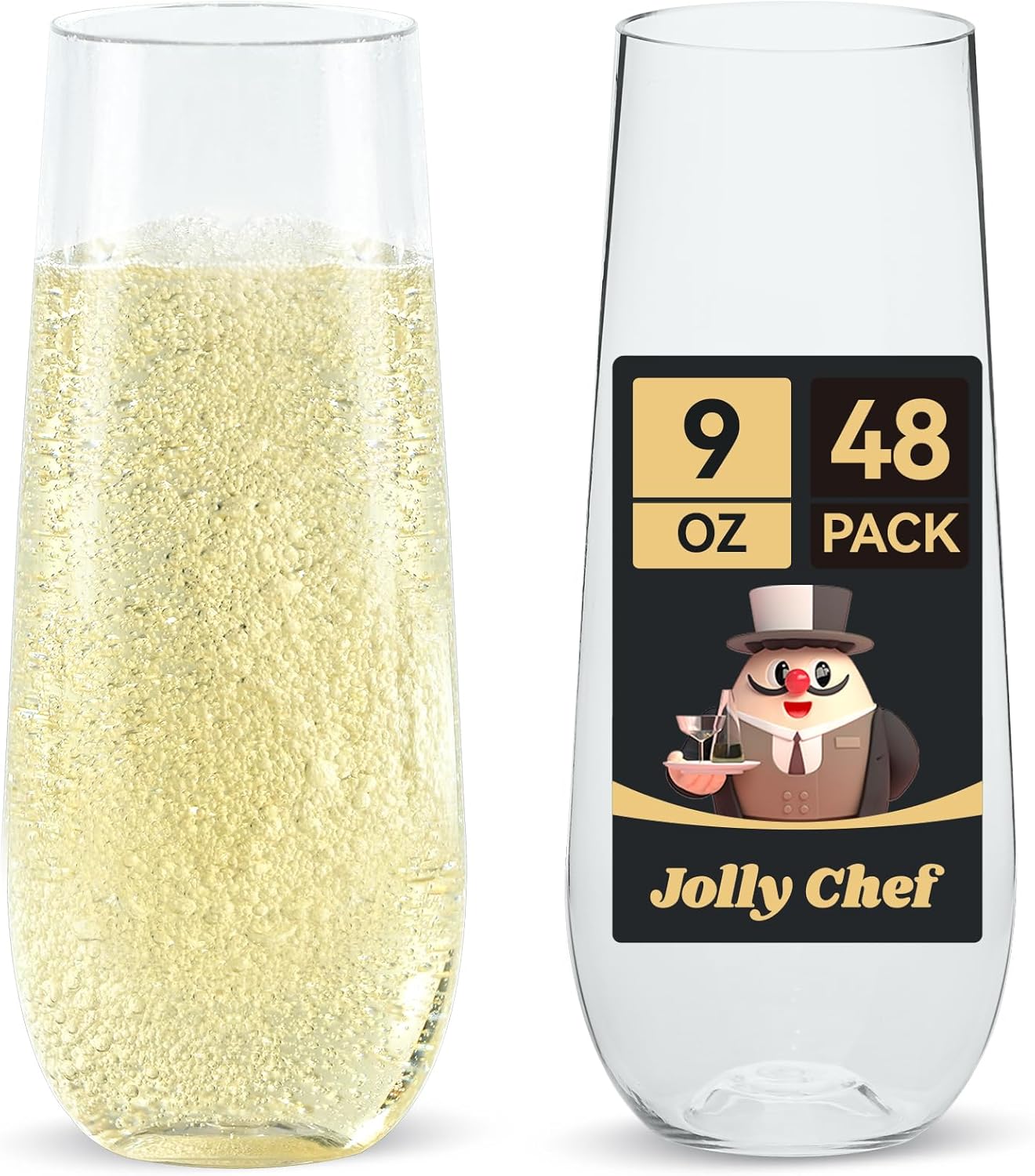 Elegant 48 Pack Stemless Plastic Champagne Flutes for Events