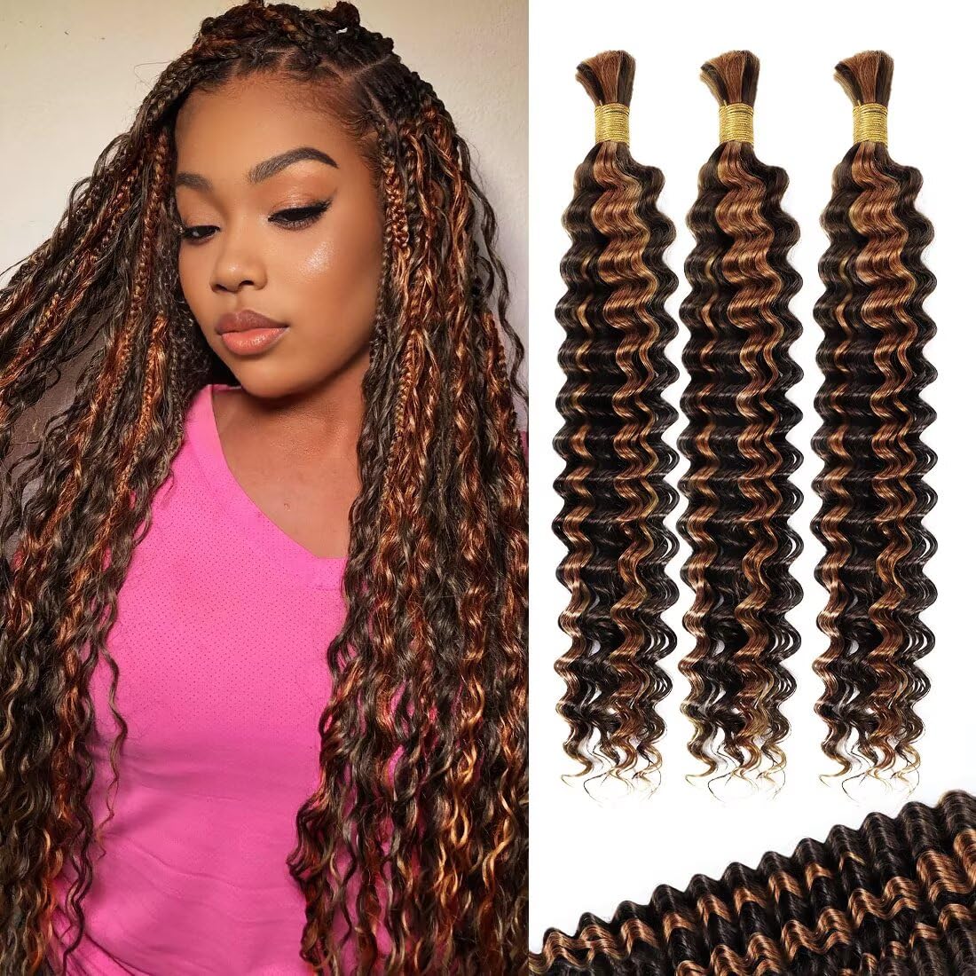 12A P4/30 Dark and Light Brown Human Braiding Hair for Boho Styles