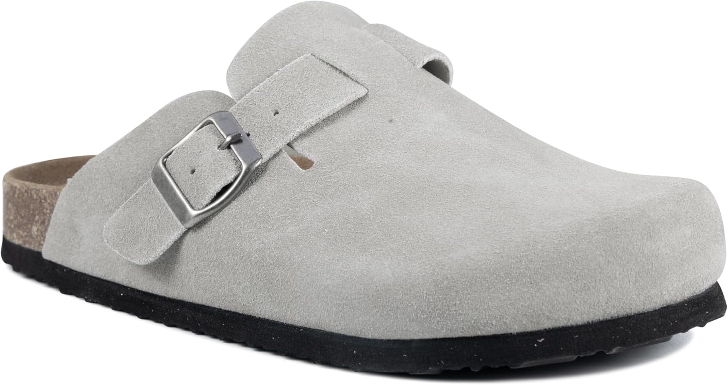 Women's Suede Clogs Slip-On Buckle Slides for All-Day Comfort