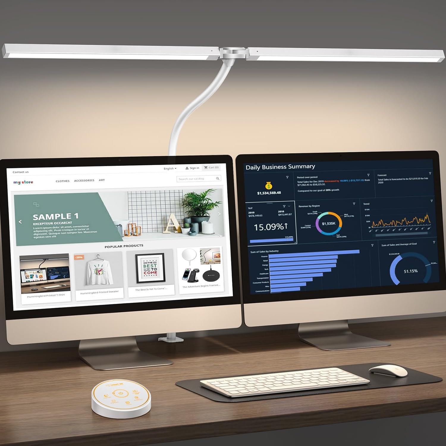 Eye-Caring LED Desk Lamp for Dual Screens: Flexible Lighting