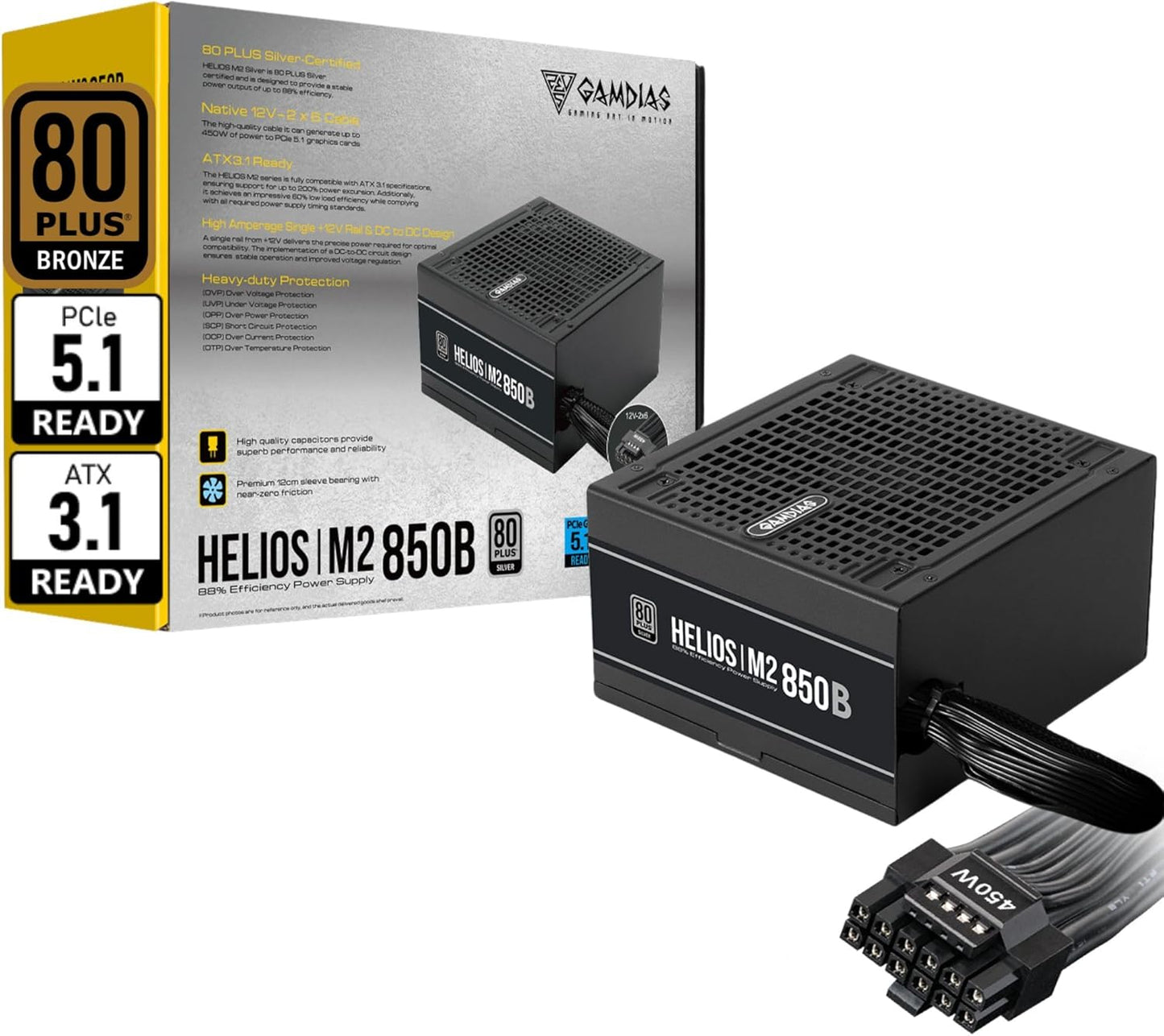 GAMDIAS ATX 3.1 850W Bronze PSU for Gaming PC Power Supply