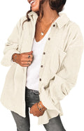 Womens Corduroy Shirt Jacket Oversized Button Up V Neck - Saslax