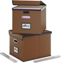Huolewa File Organizer Boxes with Lids - Collapsible Faux Leather File