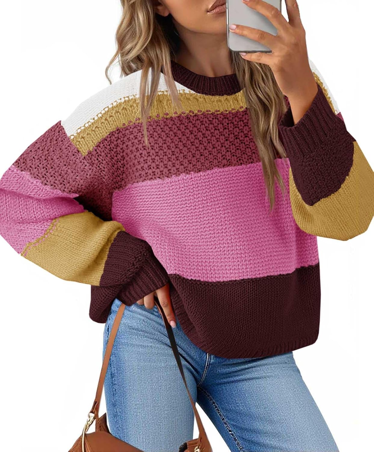 Trendy Color Block Cropped Sweater for Women in 2025 Fashion