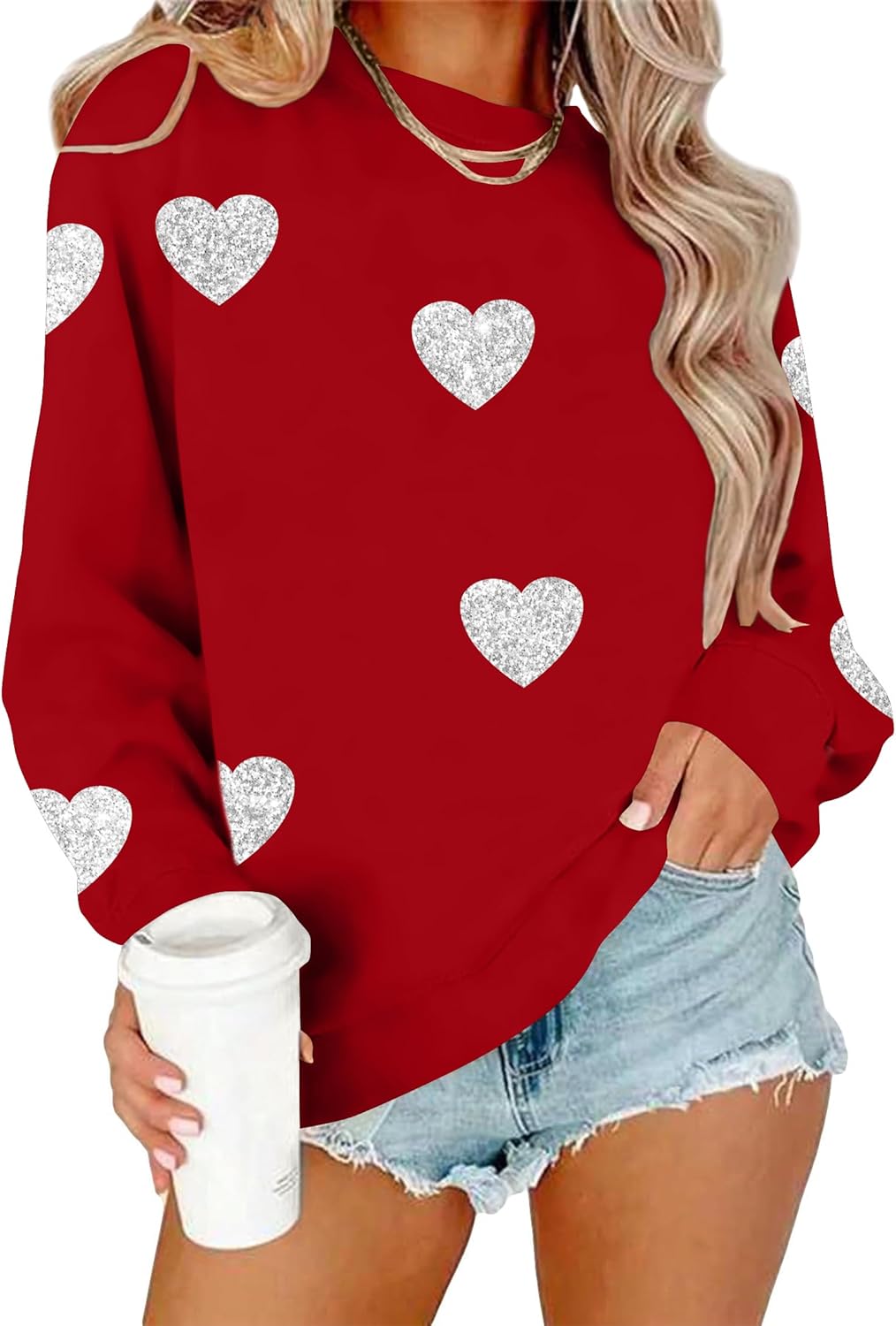 Sparkly Love Heart Valentines Day Sweatshirt