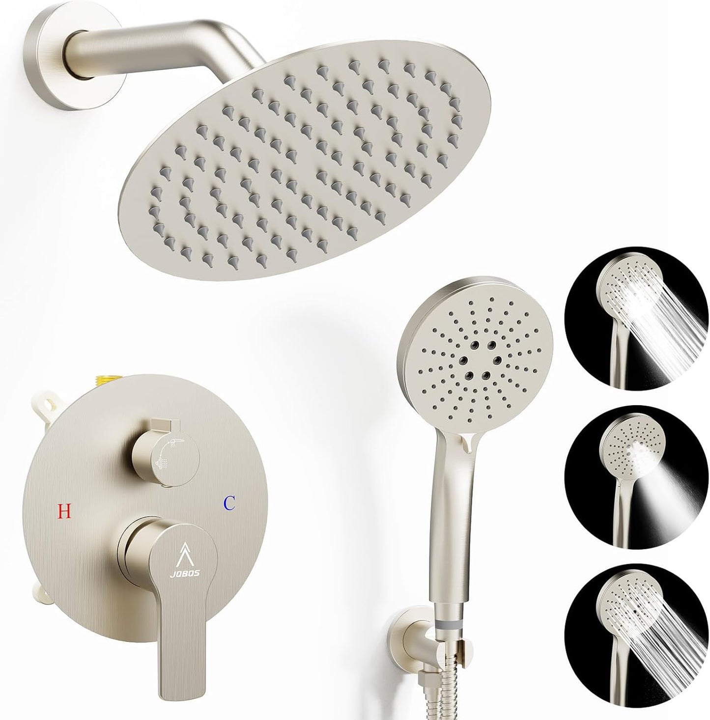 Shower Faucet Set with Rainfall Head and Handheld Features