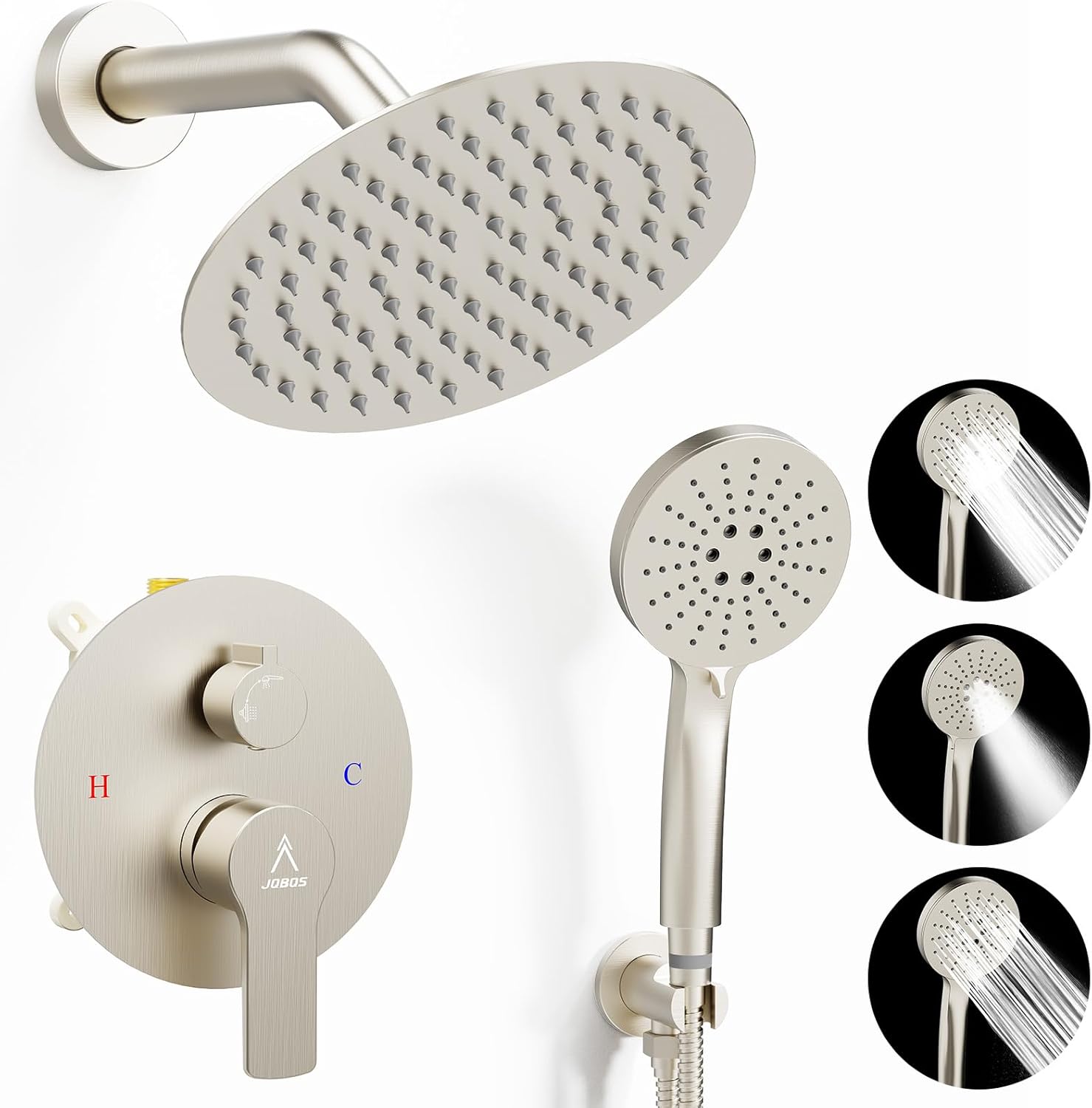 Shower Faucet Set with Rainfall Head and Handheld Features