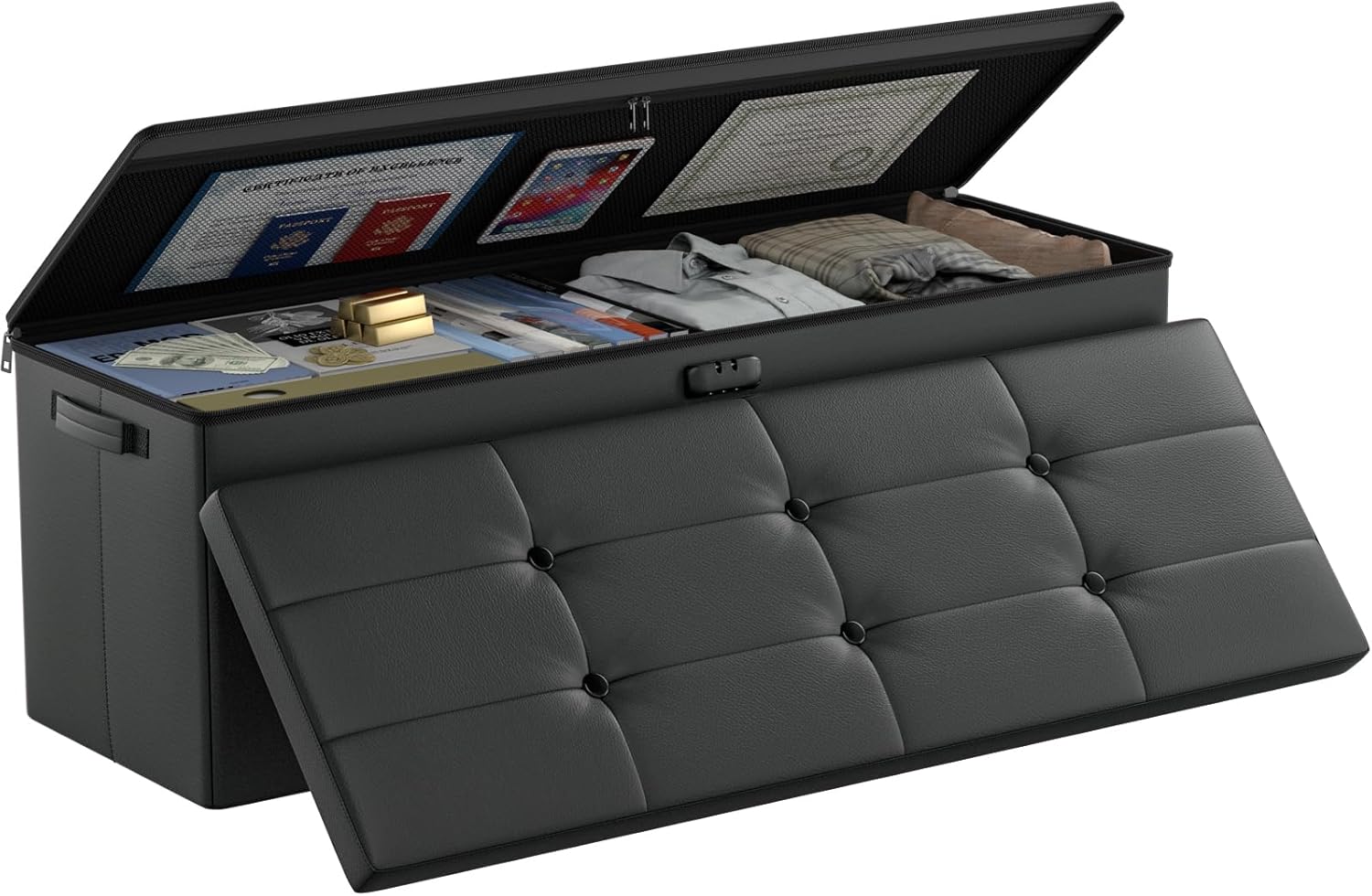 Fireproof Waterproof Storage Ottoman Bench for Home and Office