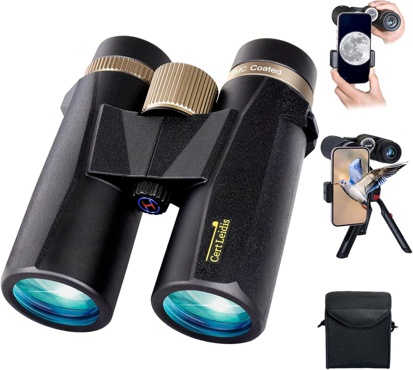 10x42 HD Binoculars for Adults with Phone Adapter and Tripod