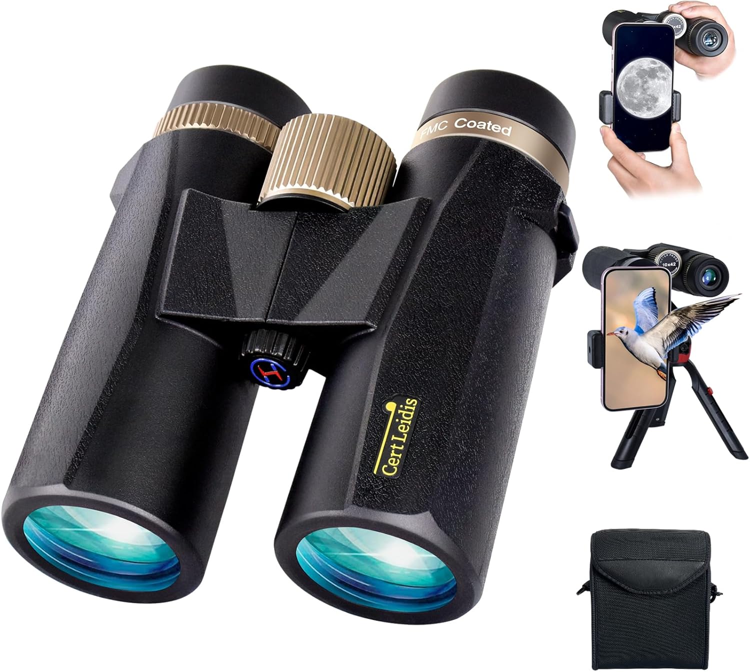 10x42 HD Binoculars for Adults with Phone Adapter and Tripod
