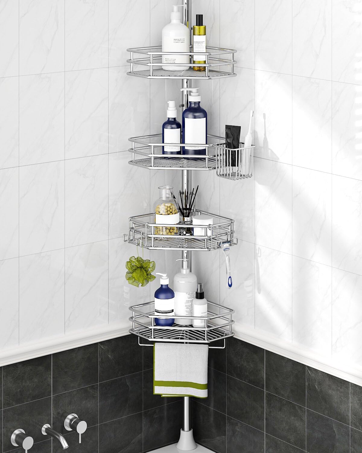 SEIRIONE Corner Shower Caddy Tension Pole for Easy Storage