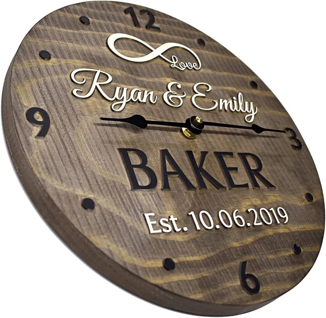 Custom Made Wooden Anniversary Clock for Couples with Infinity Symbol