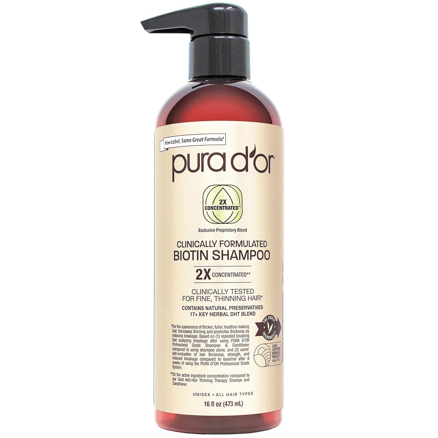 PURA D'OR Biotin Shampoo for Thinning Hair Care, 16oz