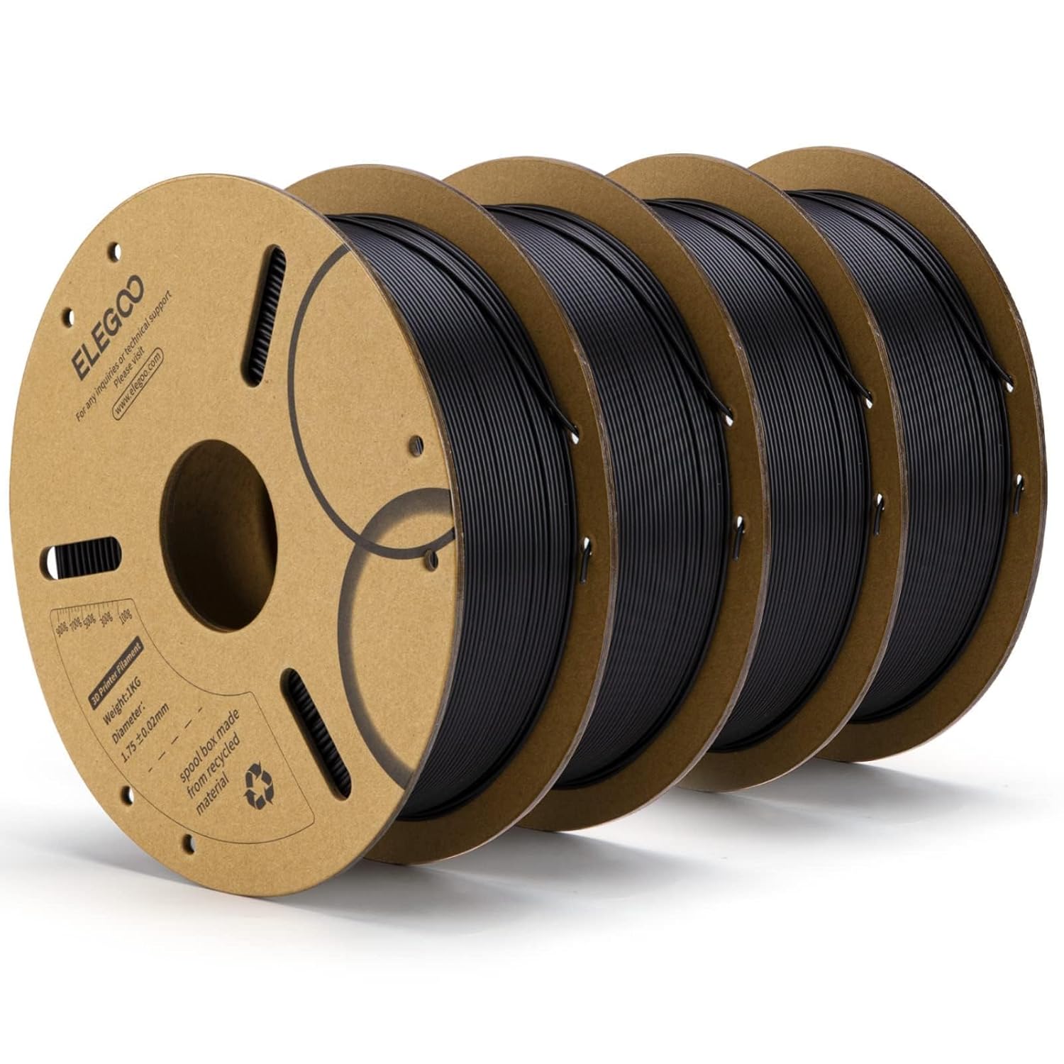 ELEGOO PLA Filament 1.75mm Black 4KG for 3D Printing Projects