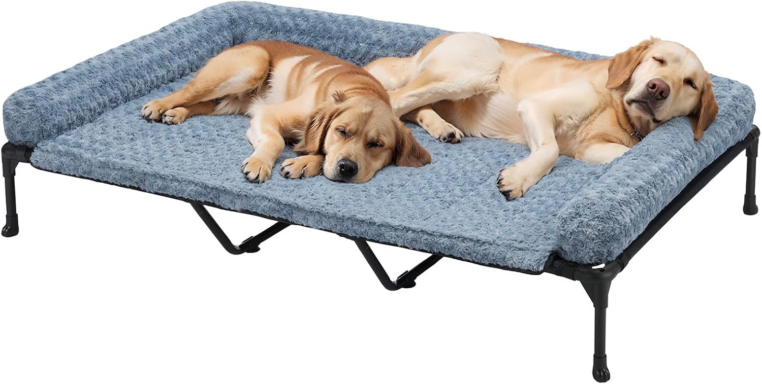 Cooling Elevated Dog Bed with Removable Plush Bolster Cushion