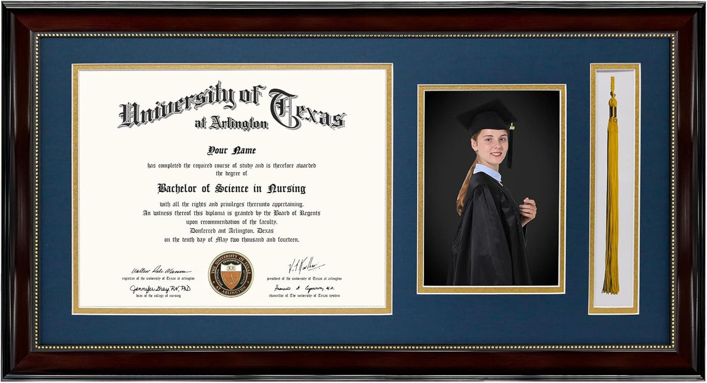 GraduationMall 11x22 Mahogany Diploma Frame with Tassel Holder
