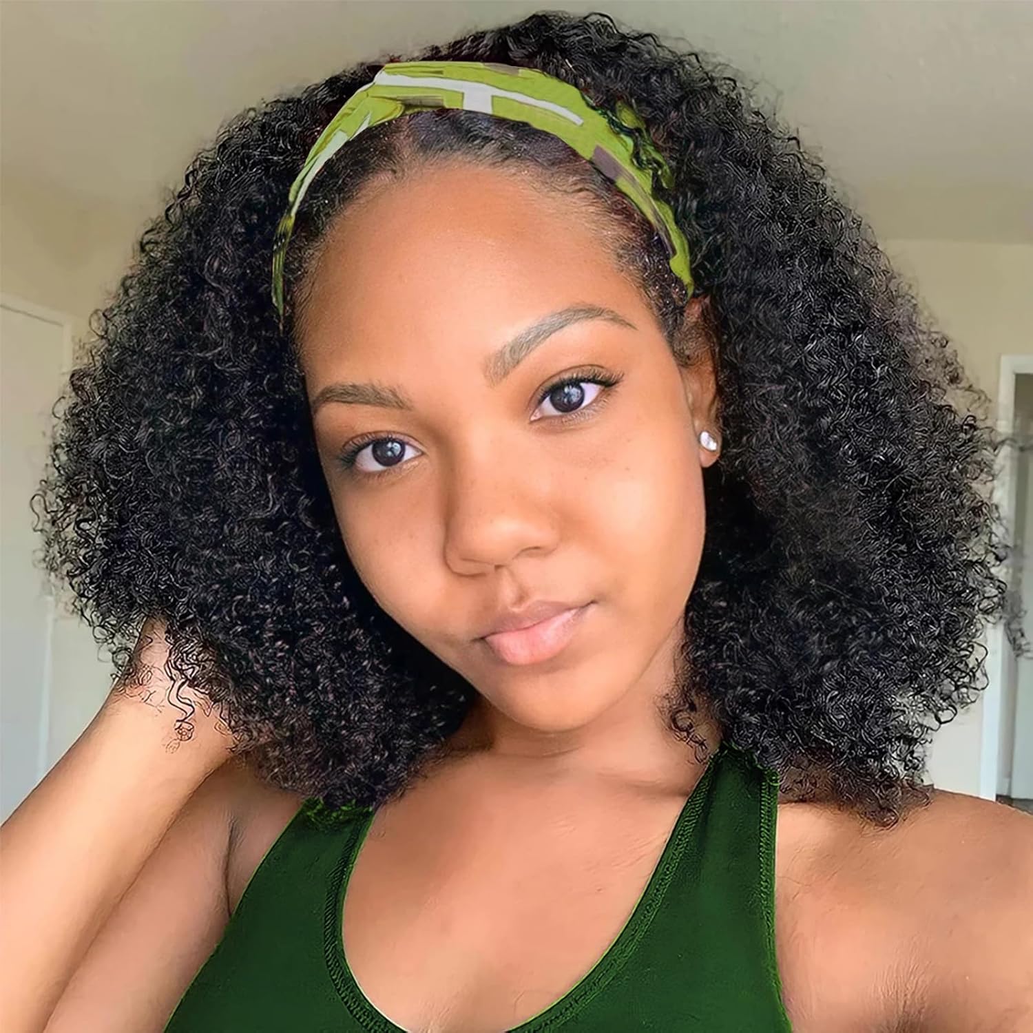 Kinky Curly Headband Wig Human Hair for Black Women 12in