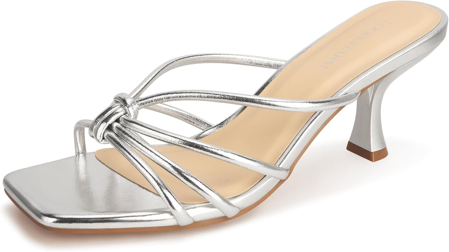 Women's Strappy Square Open Toe Kitten Heels Sandals for Summer