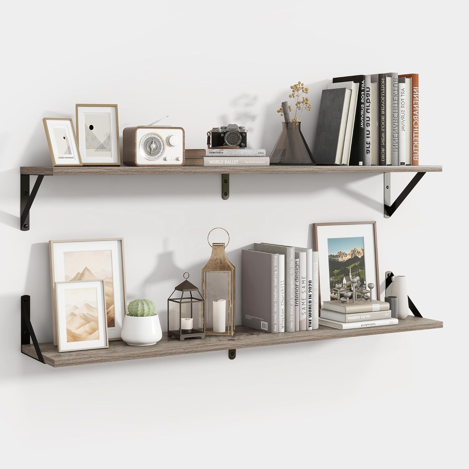 Axeman Floating Shelves for Wall 40 Inch - Rustic Grey Wood Set