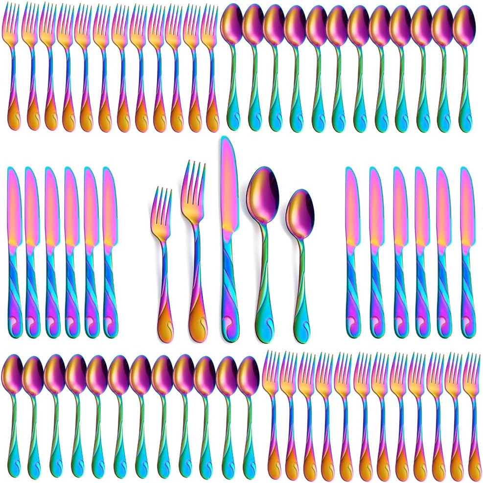Rainbow Silverware Set for 12 - 60-Piece Stainless Steel Cutlery
