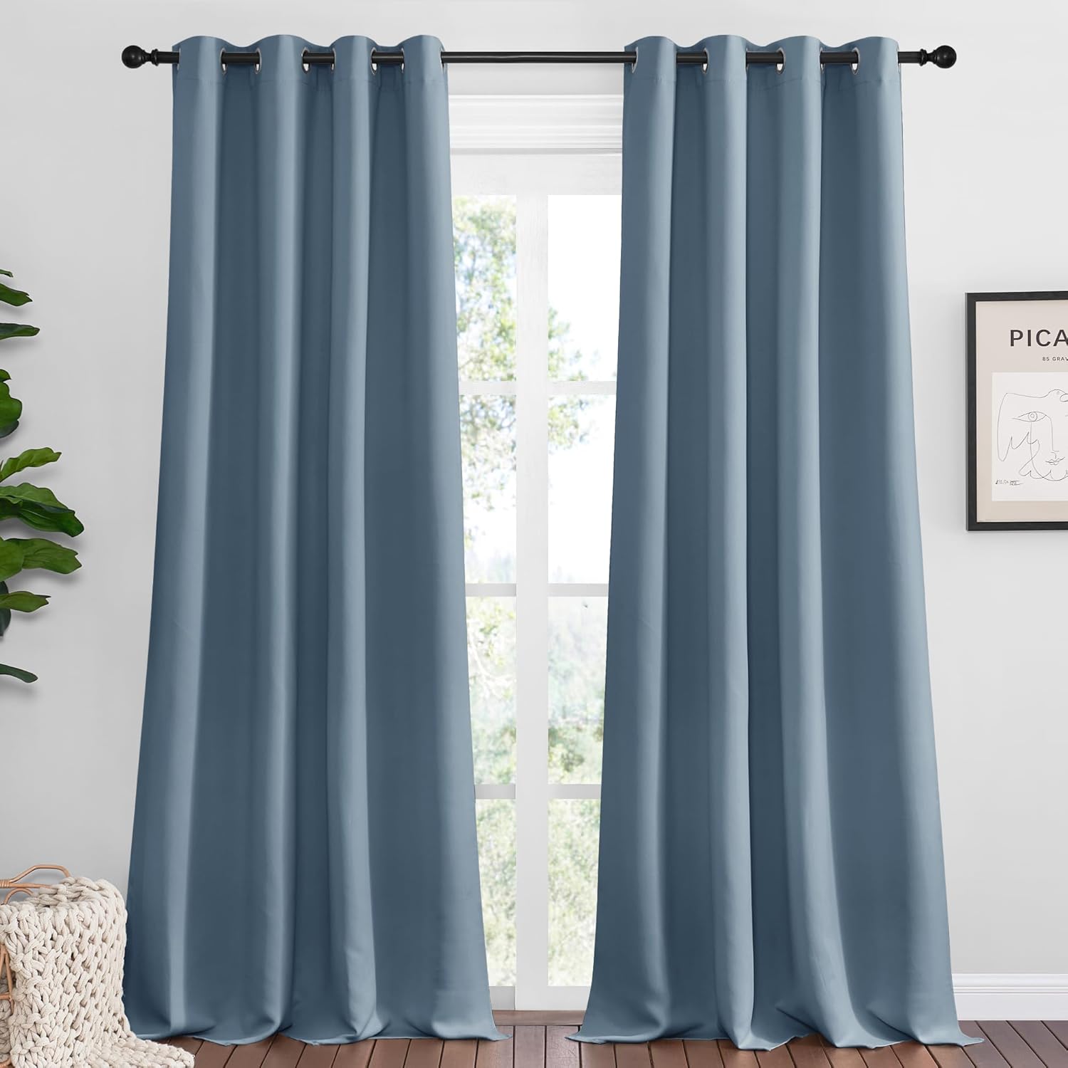 NICETOWN Smoky Blue Blackout Curtains for Elegant Living Rooms