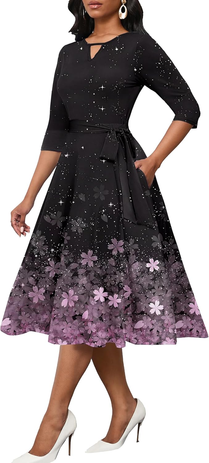 CLOCOR Midi Dresses for Women A-Line Fit and Flare Style