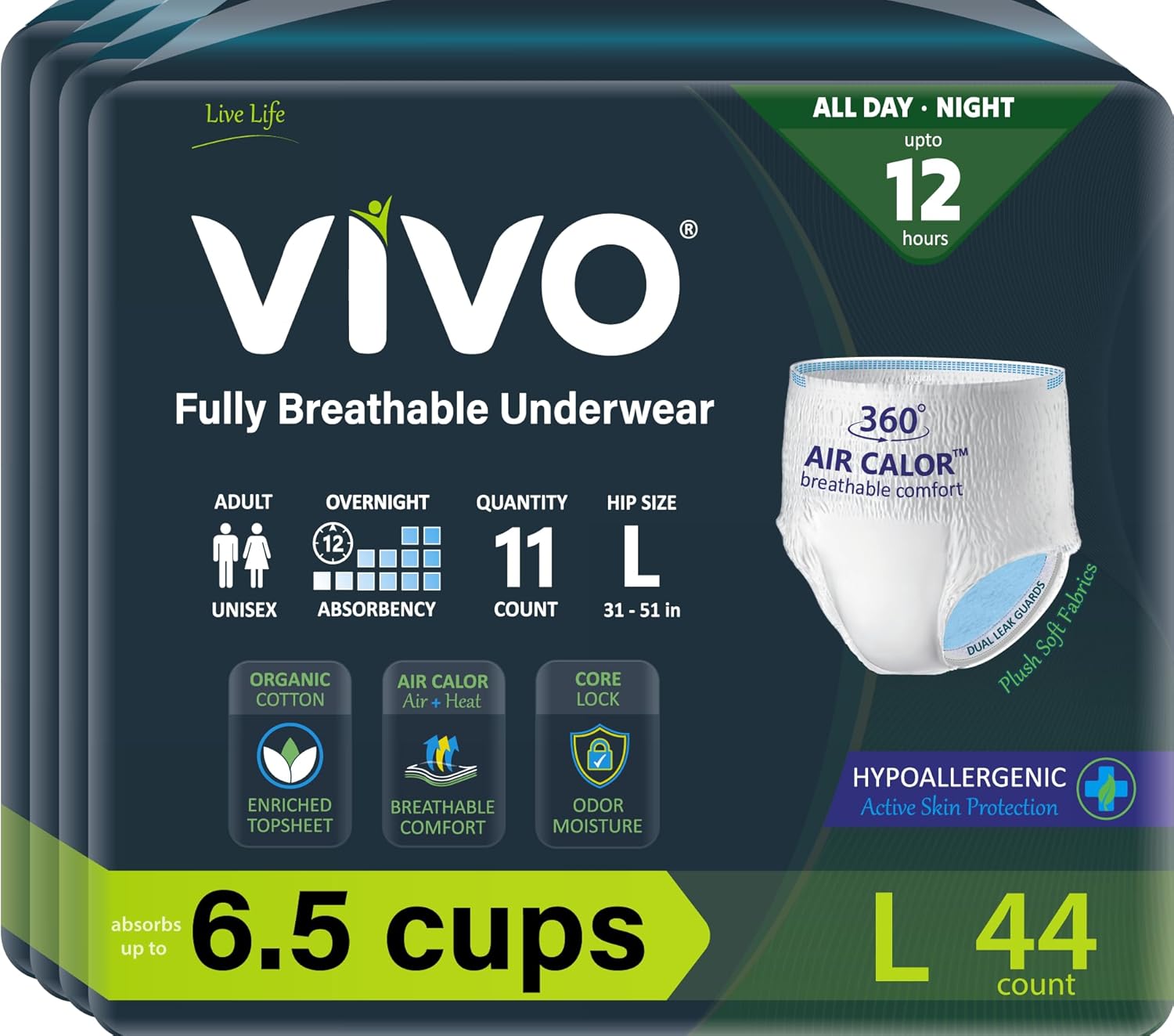 VIVO Organic Cotton Incontinence Pullup Underwear for Adults