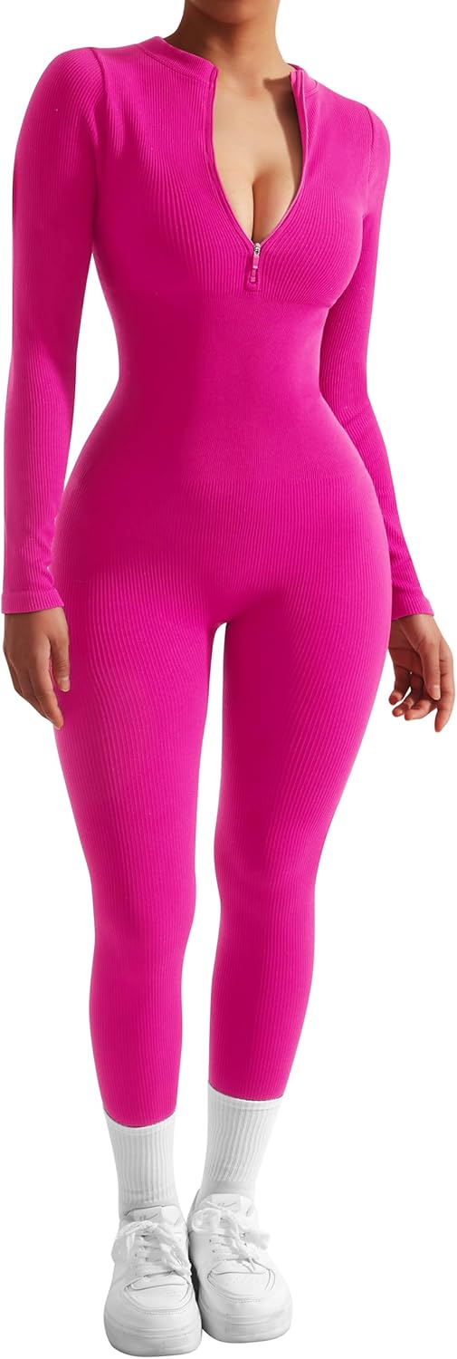 SUUKSESS Women Long Sleeve Ribbed Jumpsuit for All Occasions
