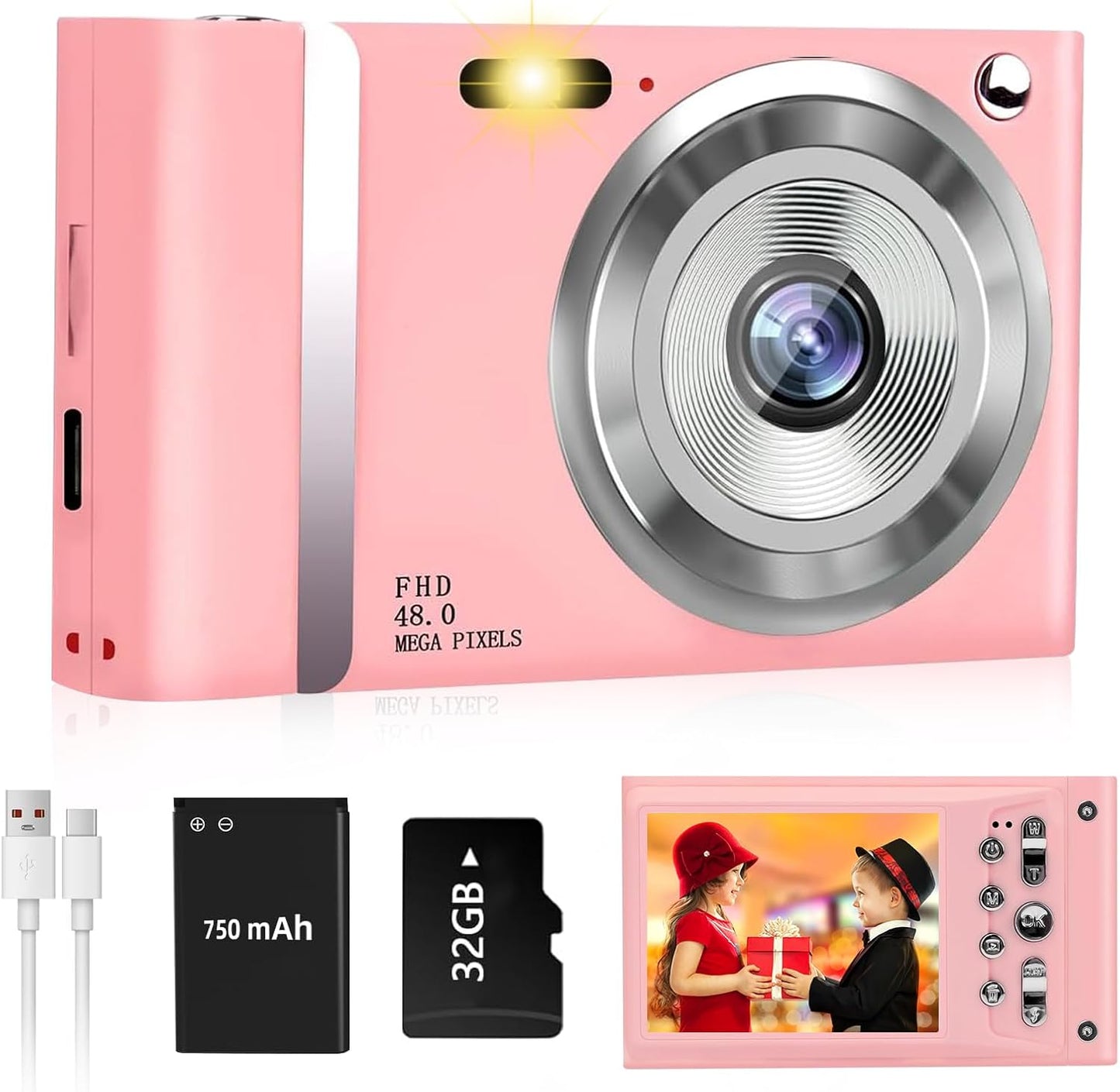 48MP Kids Camera, Anti Shake, 32GB Card, 1080P