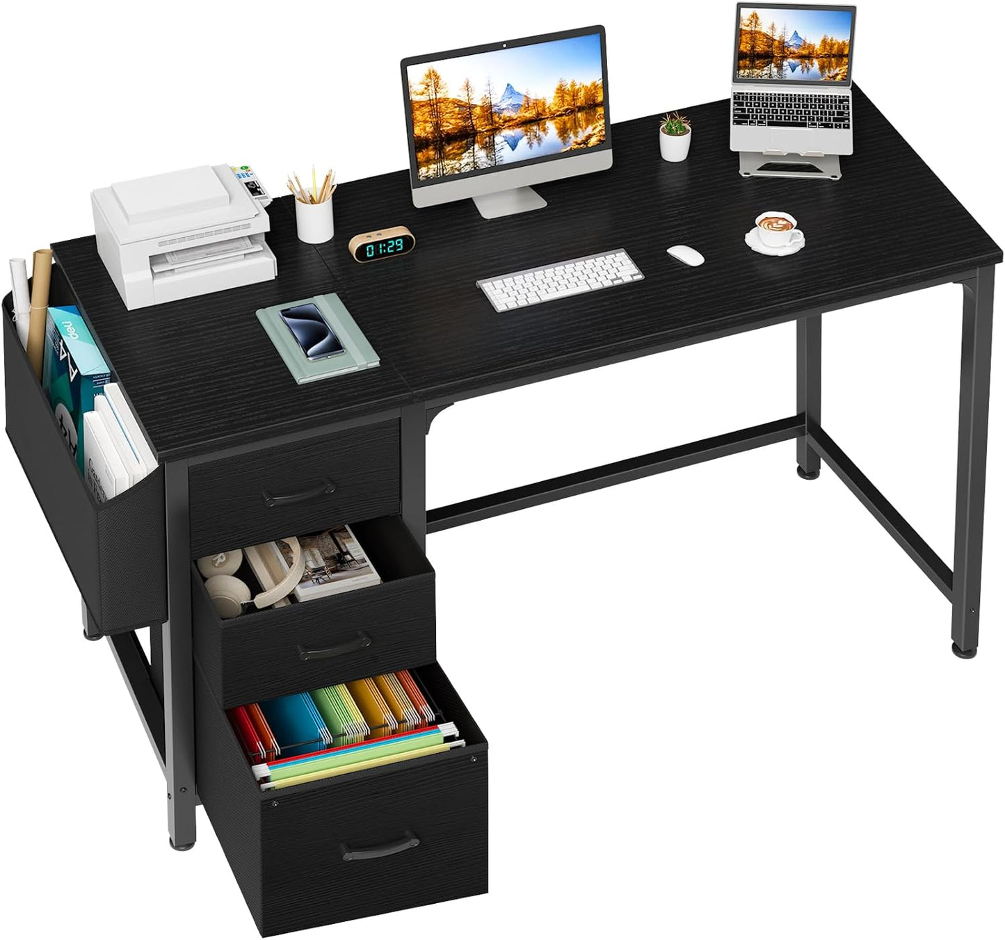 Lufeiya 55 Reversible Computer Desk with File Cabinet