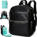 Diaper Bag Backpack Leather with 6 Insulated Pockets - Spacious