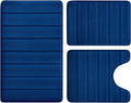 Navy Blue Memory Foam Bathroom Rug Set 3 Piece - Soft, Non-Slip