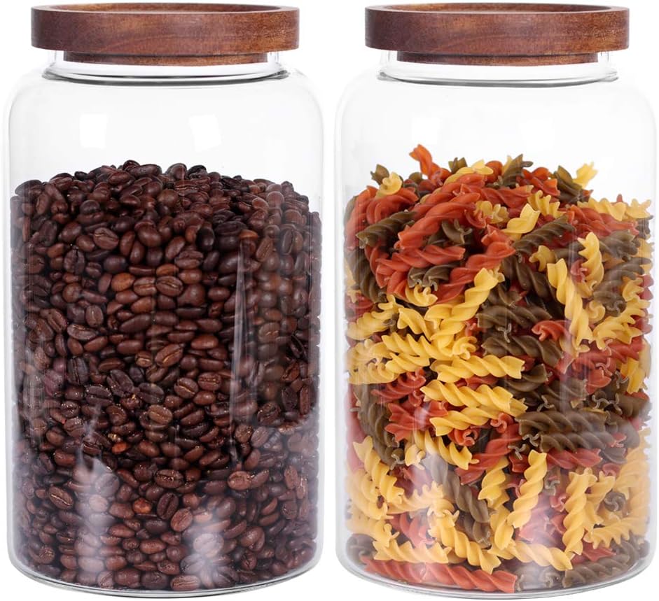 Large Glass Jar Set of 2 with Airtight Lid for Kitchen Storage