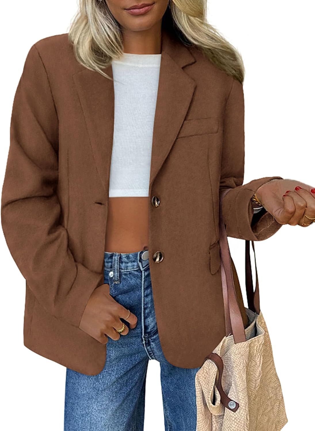PRETTYGARDEN Blazers for Women: Chic Oversized Faux Suede Jacket