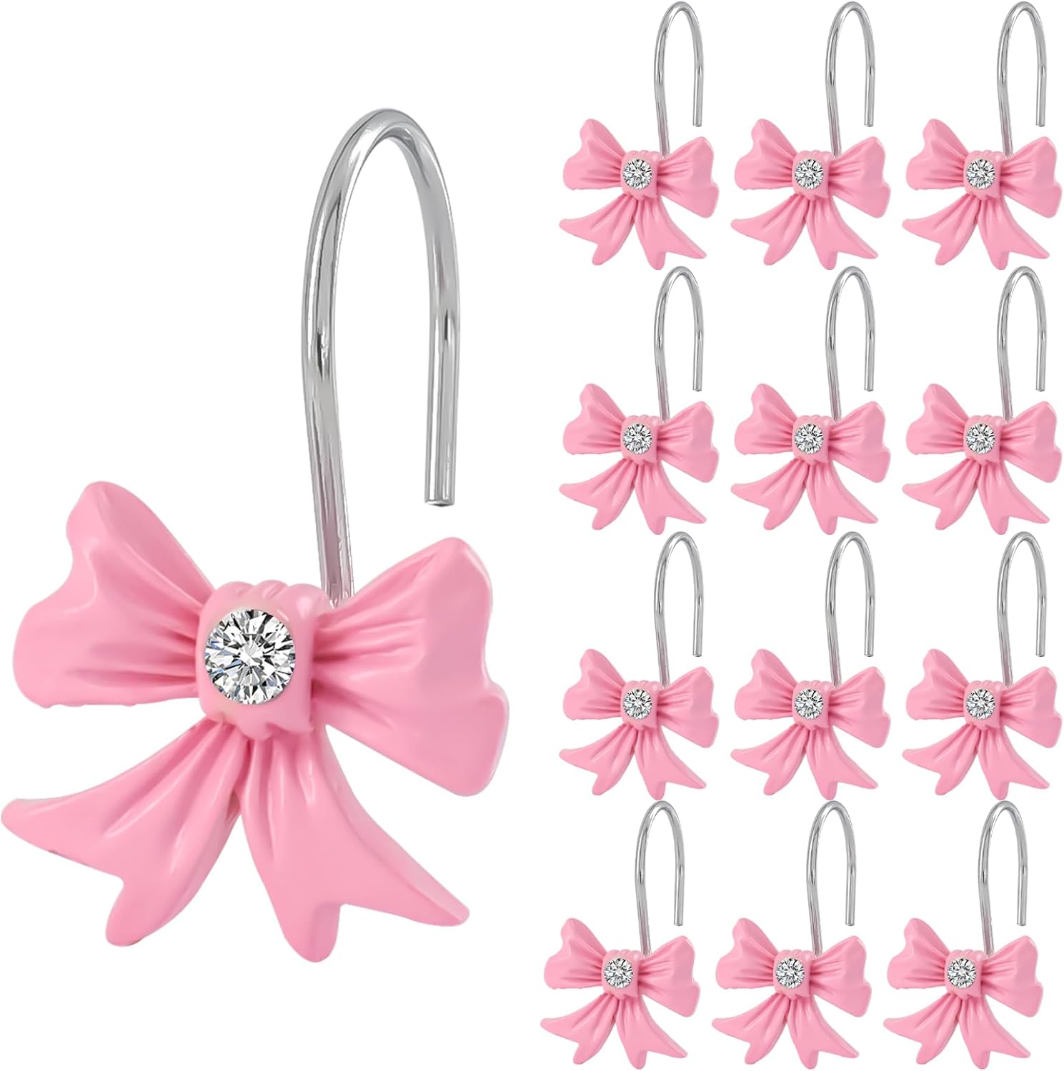 Cute Pink Bow Knot Shower Curtain Hooks for Girly Decor