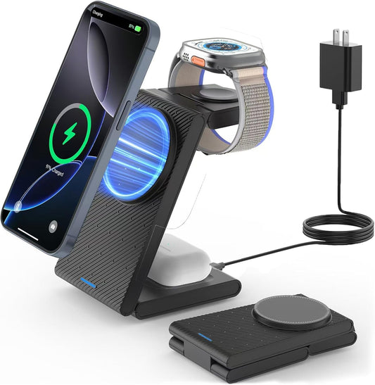 JoyGeek 3-in-1 Magnetic Wireless Charger - Fast & Easy Charging for Apple Devices