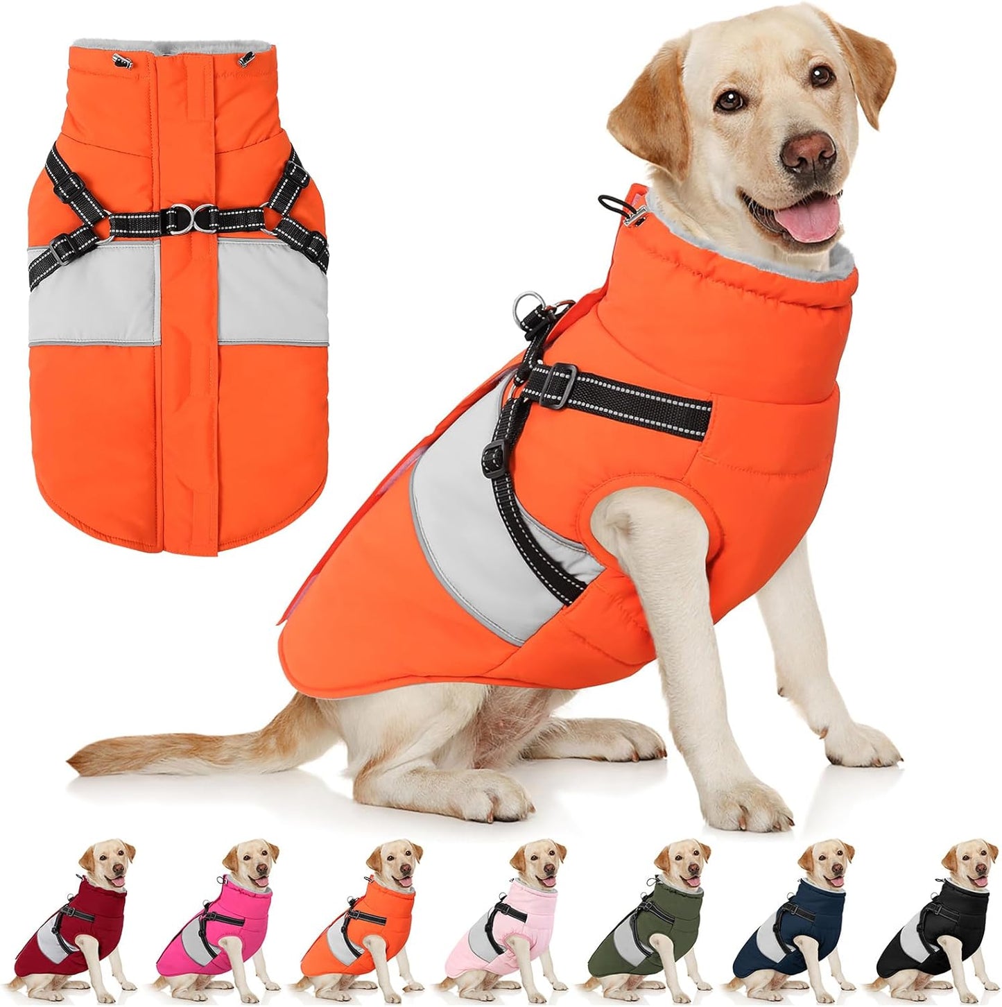 AOFITEE Dog Winter Coat with Built-in Harness for Large Dogs