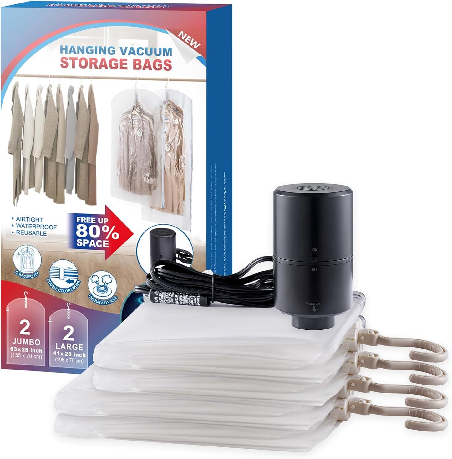 Hanging Vacuum Storage Bags for Clothes with Electric Pump