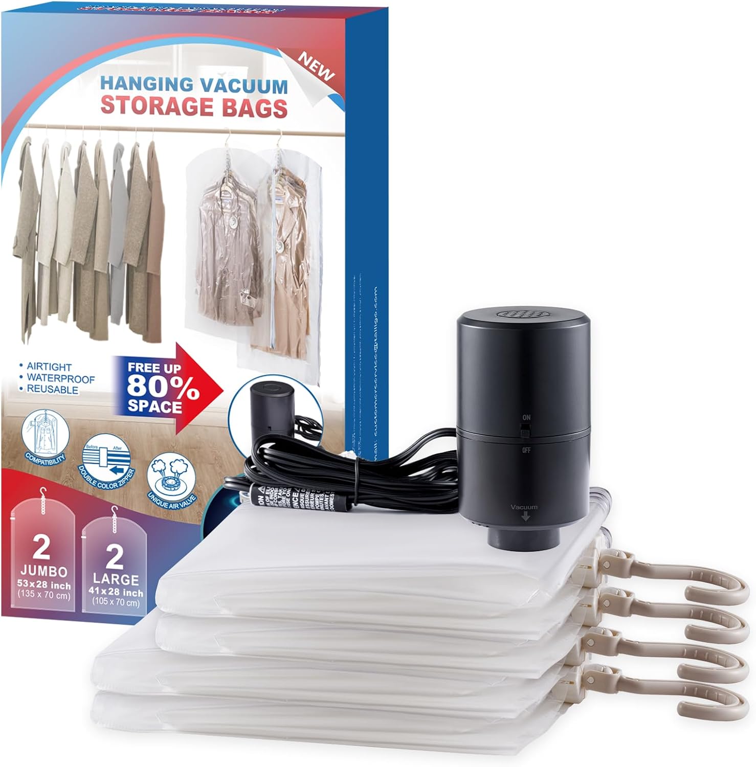 Hanging Vacuum Storage Bags for Clothes with Electric Pump