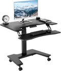 VIVO Black Electric Mobile Height Adjustable 36 in Dual Platform Desk