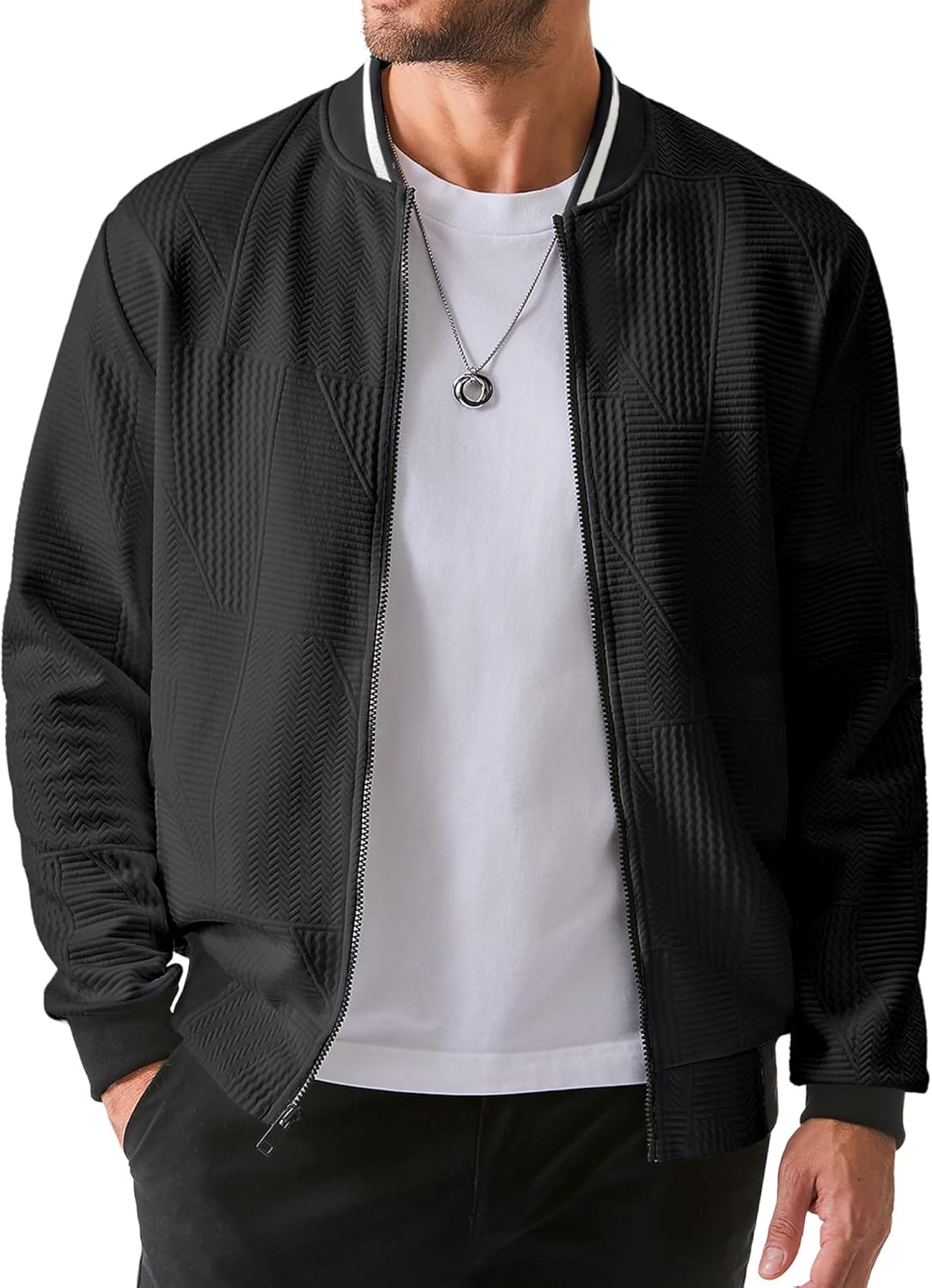Stylish JMIERR Mens Casual Jacquard Bomber Jacket for All Occasions