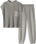 Two Piece Knit Sweater Vest Crop Top Pants Set - Casual Travel Match