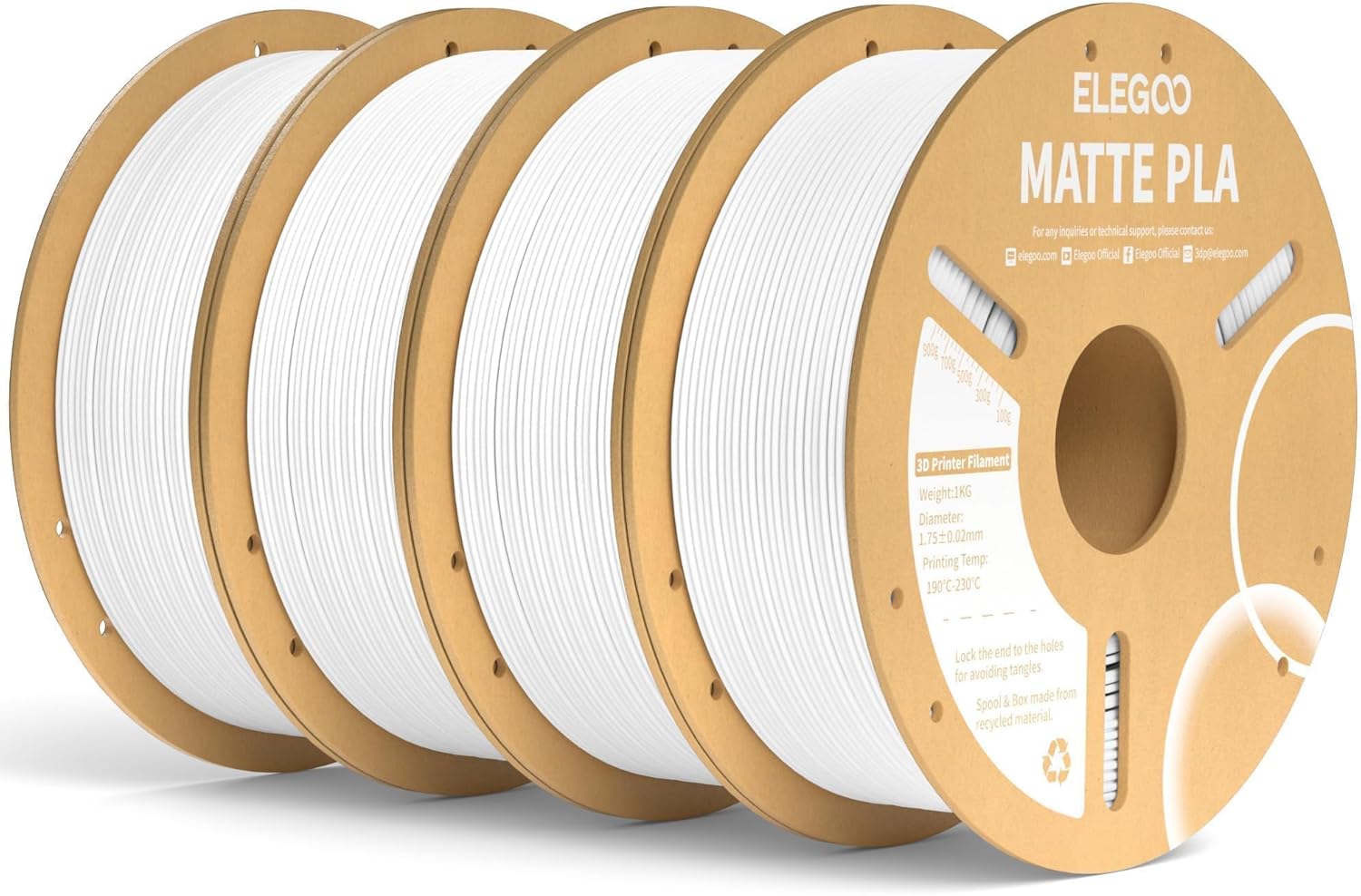 ELEGOO Matte PLA Filament Bundle for 3D Printers - 4KG