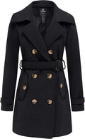 Women's Double Breasted Pea Coat Mid-Long Trench with Belt - Warm Wear