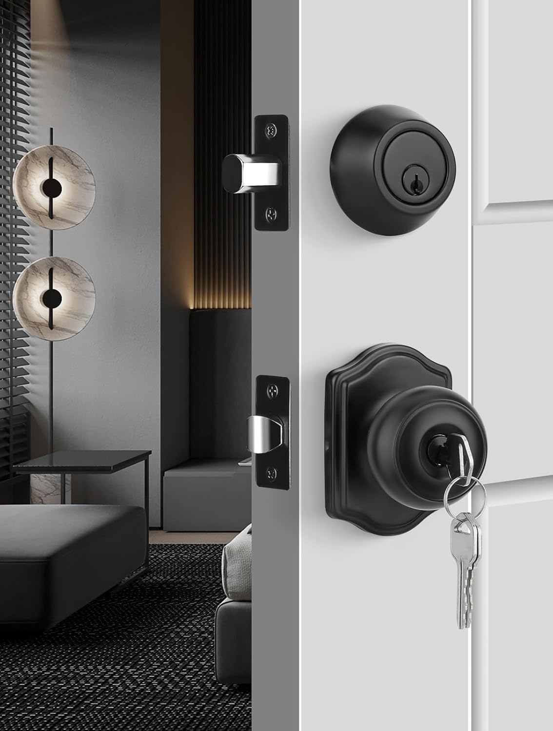 Matte Black Exterior Door Knob and Deadbolt Set for Security