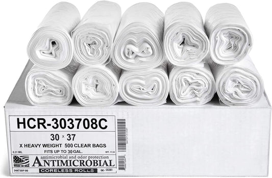 High Density Trash Bags 30 Gallon, 500 Count, Clear Quality