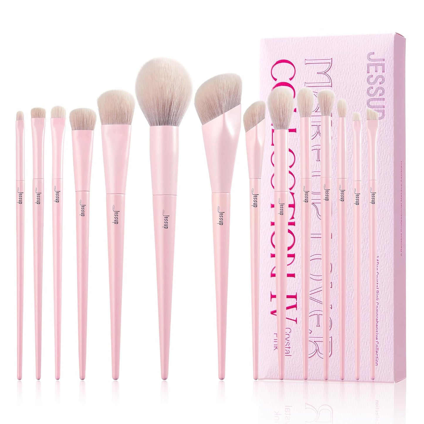 Jessup Pink Makeup Brushes Set - 14Pcs Premium Vegan Brushes