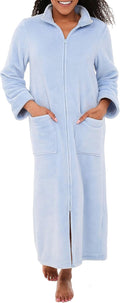 Long Zip Up Robe for Women - Plush Fleece Plus Size Light Blue