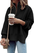 Womens Tunic Sweater 1/4 Zip Pullover - Oversized Slouchy Ribbed